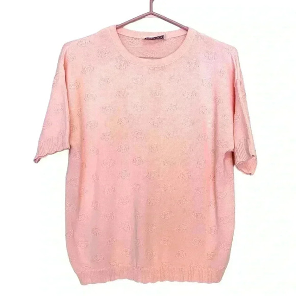 Vintage Tradition pale pink short sleeve sweater w  scallops - Picture 1 of 4